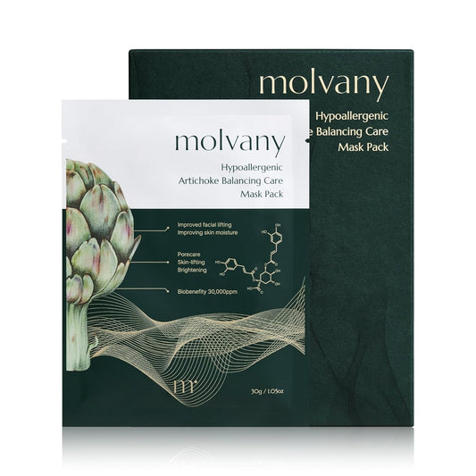 Wholesale Quantity Discount Bulk Pack Kbeauty Glass Skin Molvany Hypoallergenic Artichoke Balancing Care Mask Pack Hypoallergenic Artichoke infused Mask