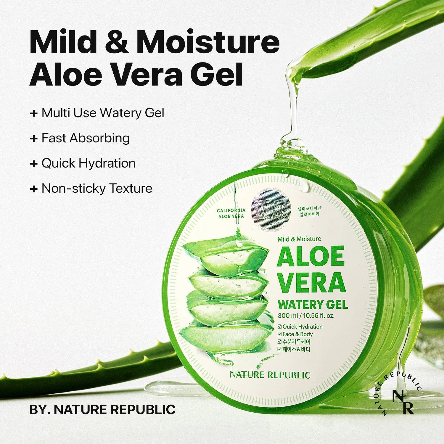 Kbeauty Glass Skin Nature Republic Mild & Moisture Aloe Vera Watery Gel(tube) 