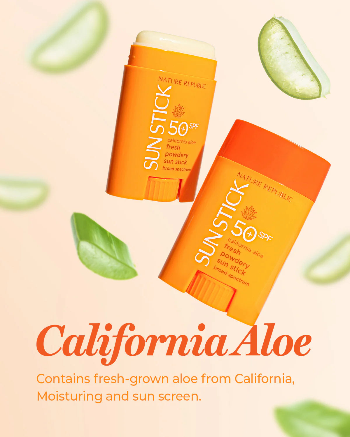 Kbeauty Glass Skin Nature Republic California Aloe Fresh Powdery Sun Stick Broad Spectrum Spf50+ 