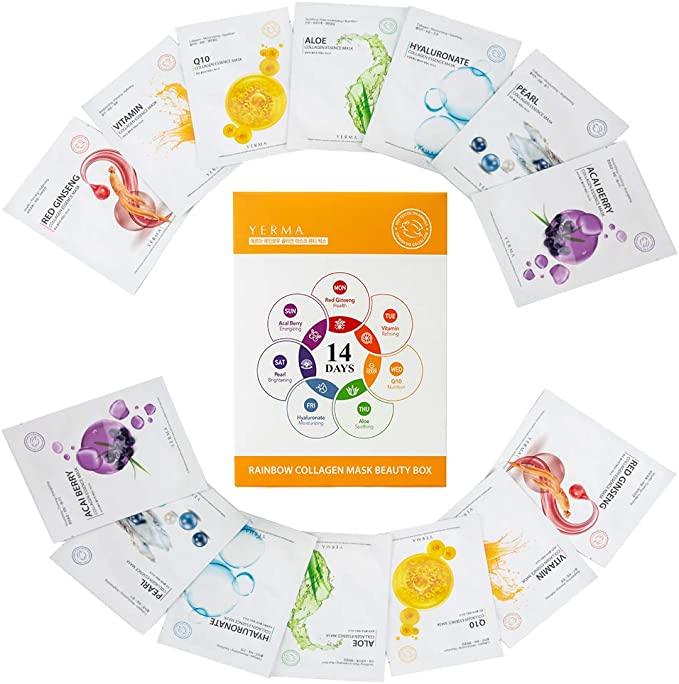 Kbeauty Glass Skin Yerma Rainbow Collagen Mask Beauty Box 14 Days Collagen